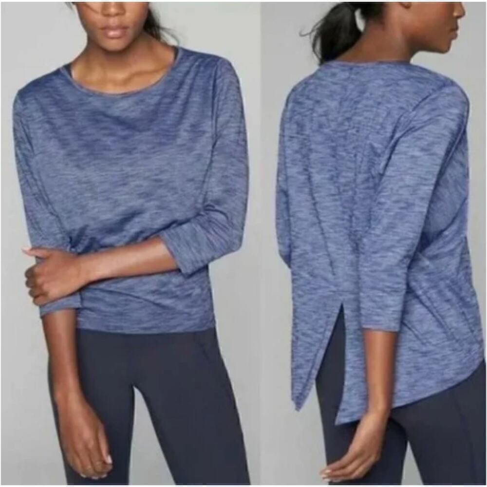 Athleta Monarch Top Long Sleeve Split Tie Back Athletic Top Raincheck Blue XS